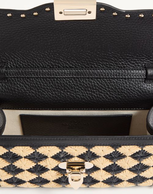Valentino Garavani - Valentino Garavani Rockstud Small Shoulder Bag In Embroidered Raffia - Natural/black - Woman - Shoulder Bags