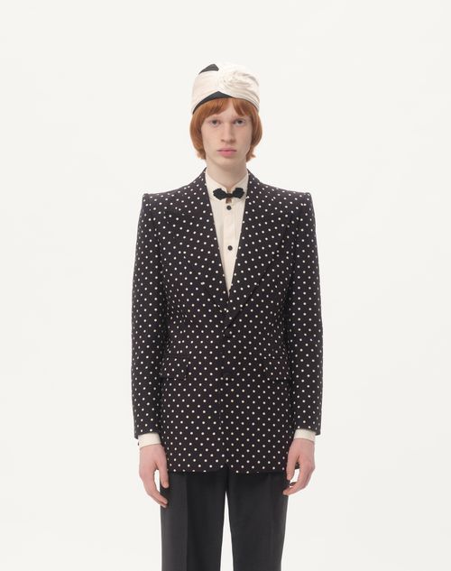 Valentino - Single-breasted Shantung Silk Jacket With Plusdepois Print - Black/birch - Man - Coats And Blazers