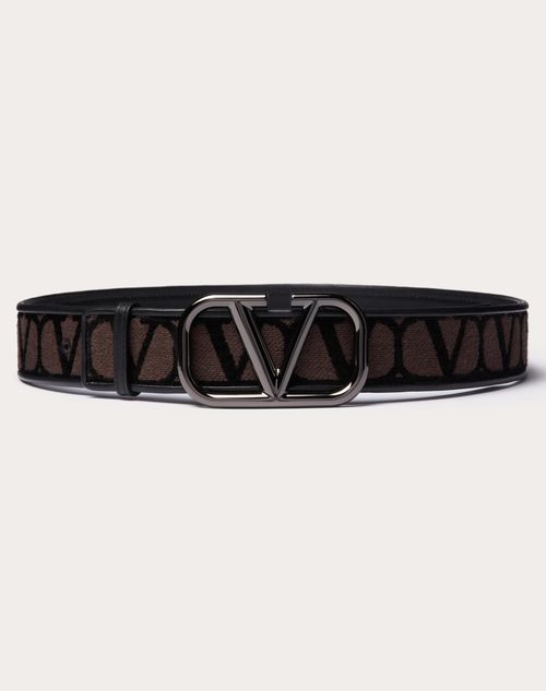Shop Valentino Garavani Toile Iconographe Belt With Leather Detailing In Fondantblack