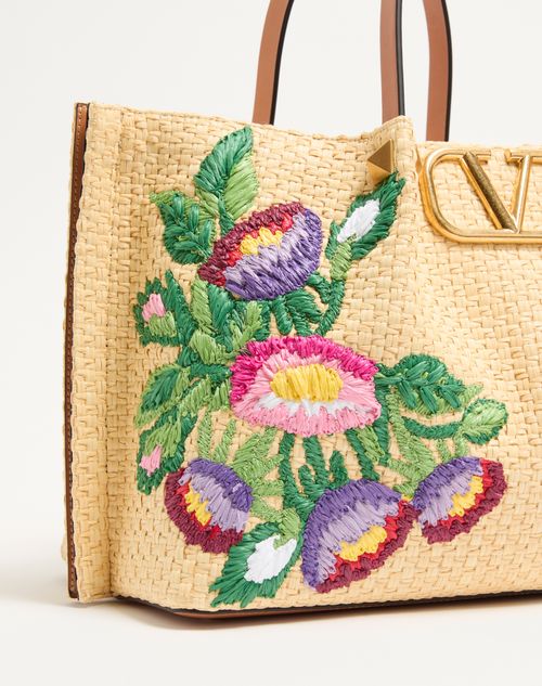 Valentino Garavani - Cabas Moyen En Raphia Avec Broderie Florale - Naturel/multicolore - Femme - Cabas