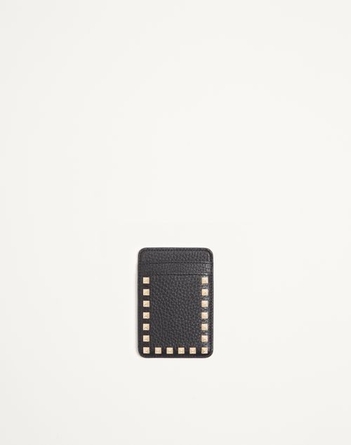 Valentino Garavani - Valentino Garavani Rockstud Magnetic Cardholder In Grainy Calfskin - Black - Woman - Wallets And Small Leather Goods