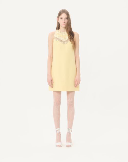 Valentino - Embroidered Crepe Couture Short Dress - Yellow - Woman - Dresses