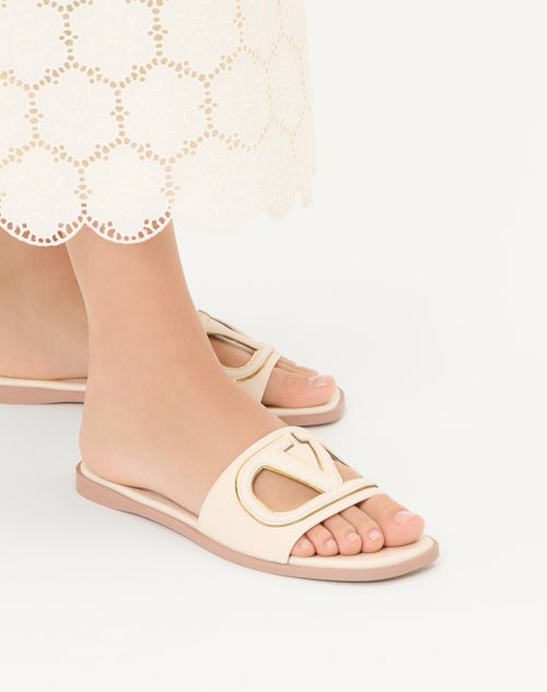 Valentino Garavani - Vlogo Cut-out Calfskin Slide Sandal - Ivory - Woman - Sandals
