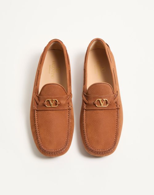 Valentino Garavani - Driver Fastaway Loafer In Deerskin Suede - Tobacco - Man - Loafers And Driver