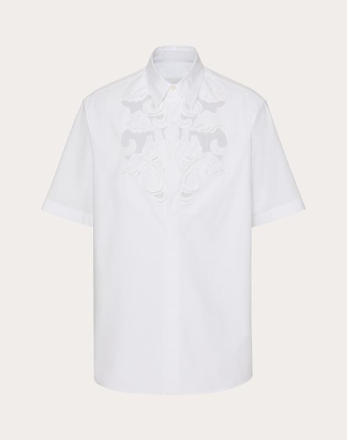 Shop Valentino Cotton Poplin Bowling Shirt With High Relief Embroidery In White