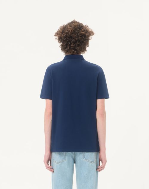 Valentino - Valentino Polo Shirt In Cotton Piquet With Vgold - Blue - Man - T-shirts And Sweatshirts