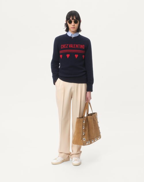 Valentino - Wool Sweater With Chez Valentino Jacquard Motif - Blue/red - Man - Knitwear