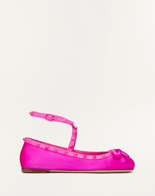 Valentino Rockstud Satin Ballerinas With Tone-on-tone Studs In Pink Pp