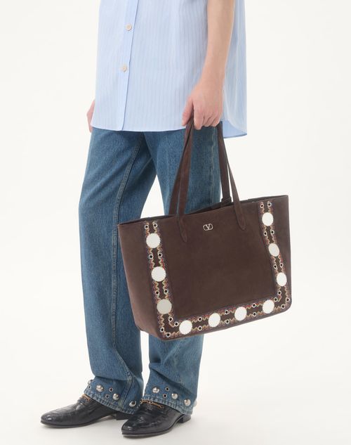 Valentino Garavani - Valentino Garavani Nellcôte Suede Shopping Bag - Testa Di Moro - Man - Totes