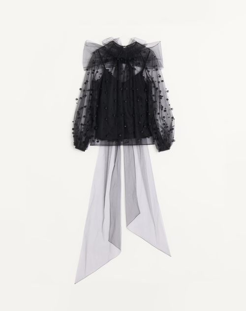 Valentino - Tulle Illusione Embroidered Top - Black - Woman - Shirts And Tops