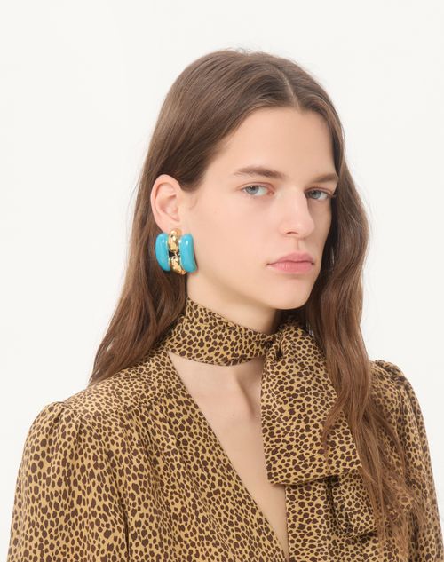 Valentino Garavani - Pas Plus Metal And Enamel Earrings - Turquoise/gold - Woman - Fashion Jewelry