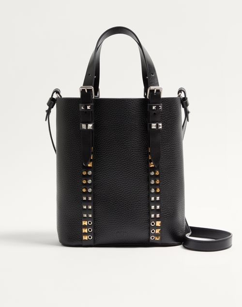 Valentino Garavani - ヴァレンティノ ガラヴァーニ ロックスタッズ グレインカーフスキン スモール トート - ブラック - メンズ - トート