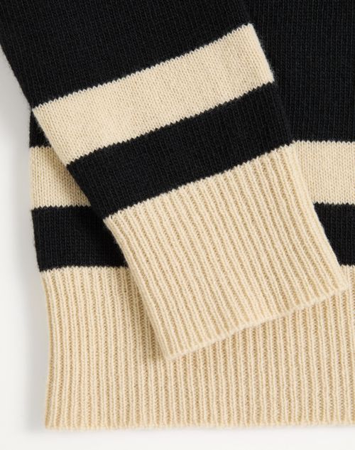 Valentino - Valentino High-neck Wool Sweater With Vlogo Embroidery - Black/butter - Man - Knitwear