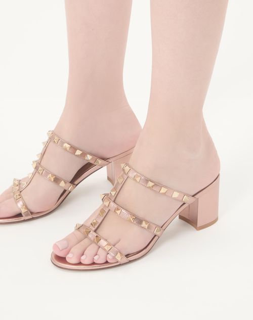 Valentino Garavani - Rockstud Slide Sandal In Laminated Nappa 60mm - Rose Cannelle - Woman - Sandals