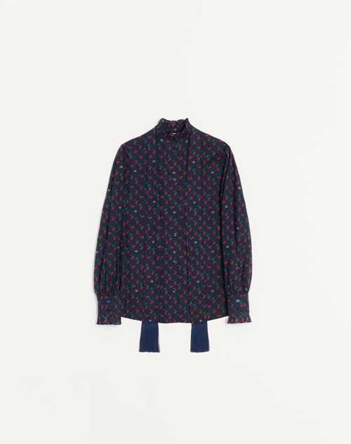 Valentino - Cotton Muslin Shirt With Cherryfic Pattern - Navy/cherry Red - Woman - Shirts And Tops