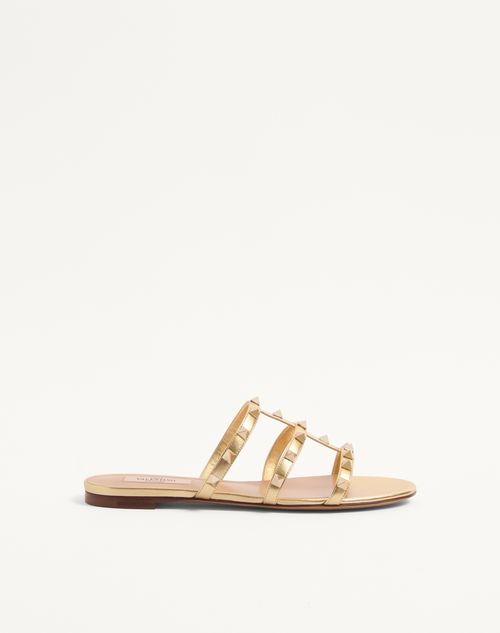 Valentino Garavani Rockstud Laminated Nappa Slide Sandal Woman Antique Brass 37.5