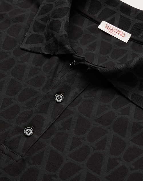 Valentino - Cotton Polo Shirt With Toile Iconographe Print - Black - Man - Tshirts And Sweatshirts