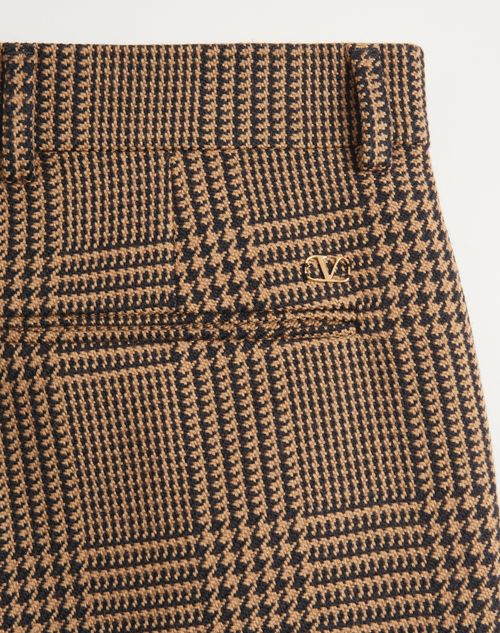 Valentino - Valentino Wool Trousers With Glen Plaid Pattern And Turn-ups - Camel/black - Man - Pants And Shorts