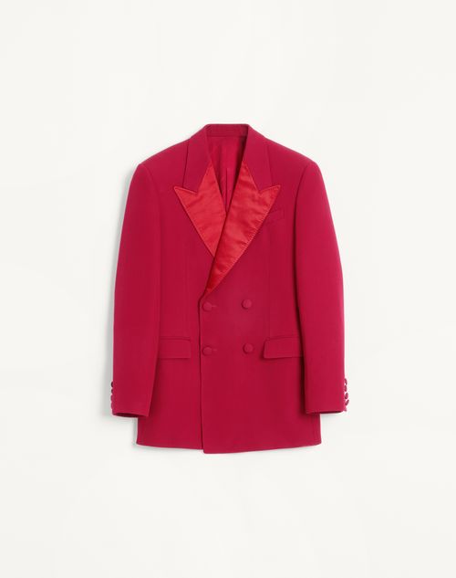 Valentino - Double-breasted Grain De Poudre Wool Jacket - Cherry Red - Man - Coats And Blazers