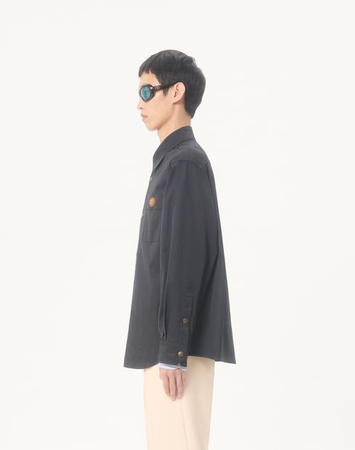 Valentino - Nylon Shirt Jacket With Patch Vlogo - Navy - Man - Outerwear