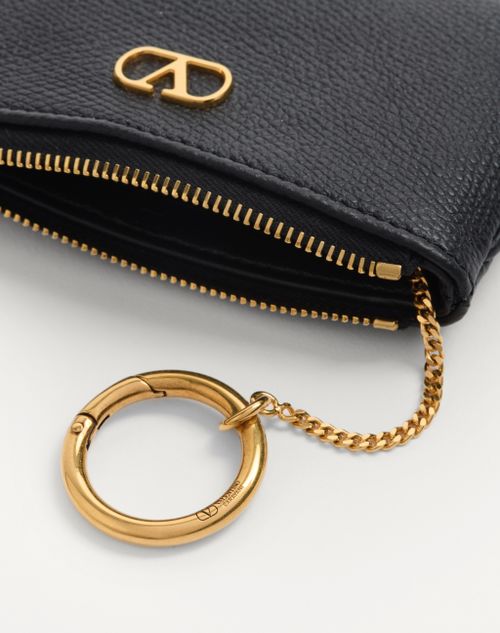 Valentino Garavani - Vlogo Signature Grainy Calfskin Key Ring - Black - Woman - Bag Charms And Keyrings