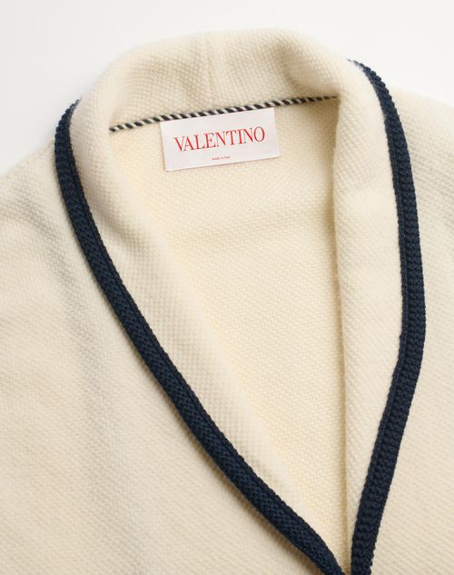 Valentino - Single-breasted Wool And Cotton Jacket With Torchon Piping - Butter/indigo - Man - Knitwear
