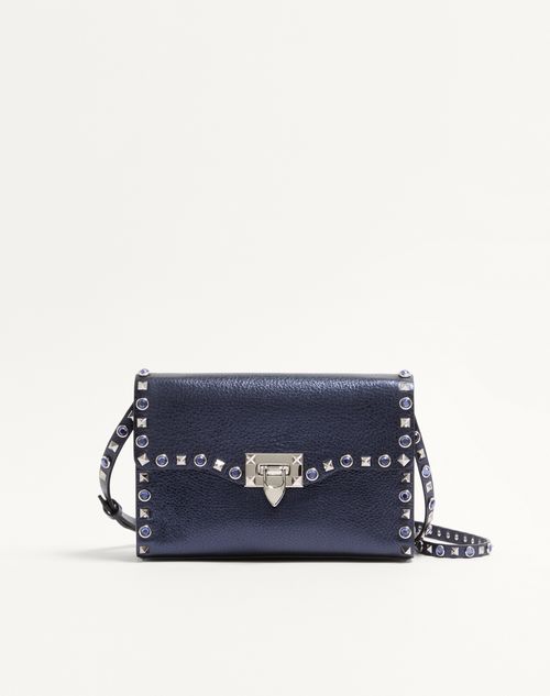 Valentino Garavani - Kleine Valentino Garavani Rockstud Umhängetasche Aus Beschichtetem Kalbsleder Mit Cabochon-steinen - Marineblau - Frau - Schultertaschen