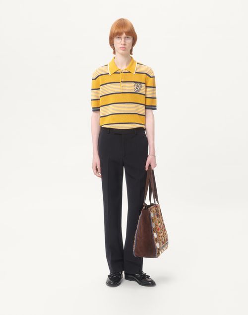 Valentino - Long-sleeved Linen And Cotton Polo Shirt With Vg Patch - Yellow/blue - Man - Knitwear
