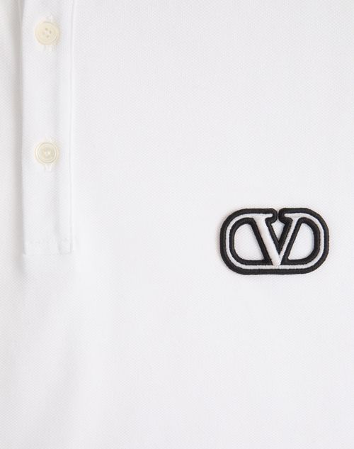 Valentino - Cotton Piqué Polo Shirt With Vlogo Signature Patch - White - Man - Tshirts And Sweatshirts