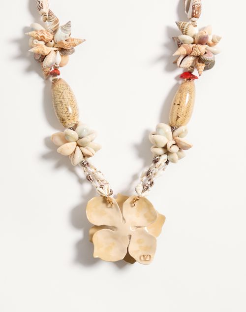 Valentino Garavani - Jardin Aquatique Necklace In Metal, Enamel, Fabric, Shells, Coral And Natural Pearls - Gold/ivory - Woman - Jewelry