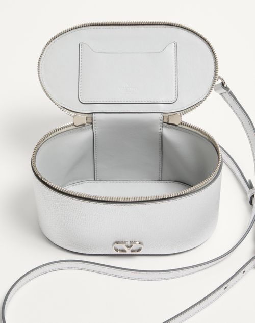 Valentino Garavani - Vlogo Signature Mini Vanity Bag In Laminated Grainy Calfskin - Silver - Woman - Wallets And Small Leather Goods