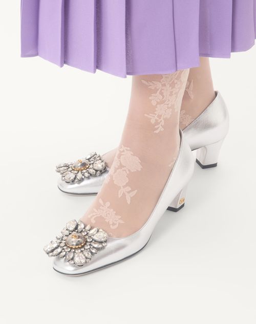 Valentino Garavani - Escarpins Preshoes En Cuir Nappa Lamé Avec Cristaux, Talon : 45 mm - Argent/argent - Femme - Escarpins