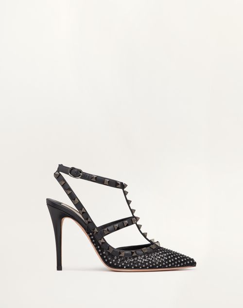 Shop Valentino Garavani Rockstud Mesh Pump With Crystals And Straps 100mm Woman Black 40.5