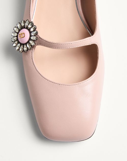Valentino Garavani - Mary-jane Preshoes Ballerina In Kidskin With Jewel Button 20mm - Water Rose/crystal/pink - Woman - Ballerinas