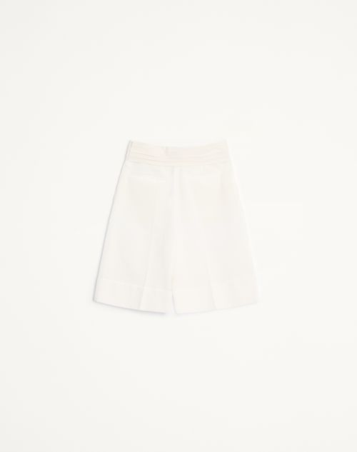 Valentino - Bermuda Shorts In Diagonal Cotton Linen - Ivory - Woman - Trousers And Shorts
