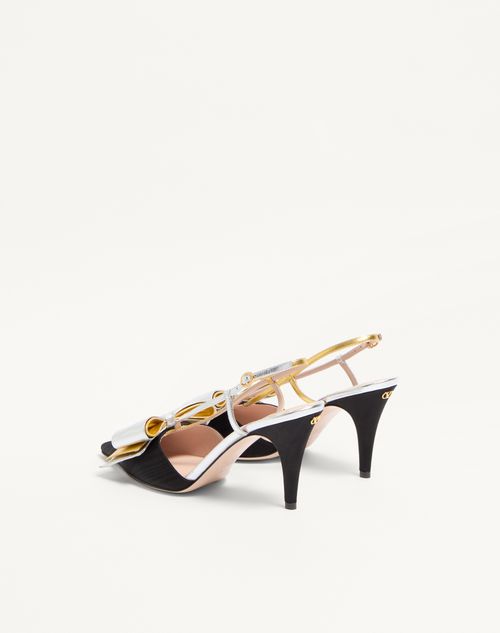 Valentino Garavani - Bowow Slingback Pumps In Moirè Fabric 85mm - Black/silver/antique Gold - Woman - Pumps