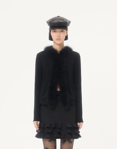 Valentino - Wool Cardigan With Feathers - Black - Woman - Knitwear
