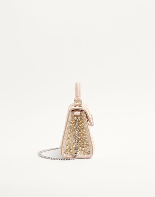 Valentino Garavani - Valentino Garavani Mini Vsling Handbag With Pearls, Rhinestones And Jewel Logo - Cream - Woman - Top Handle Bags
