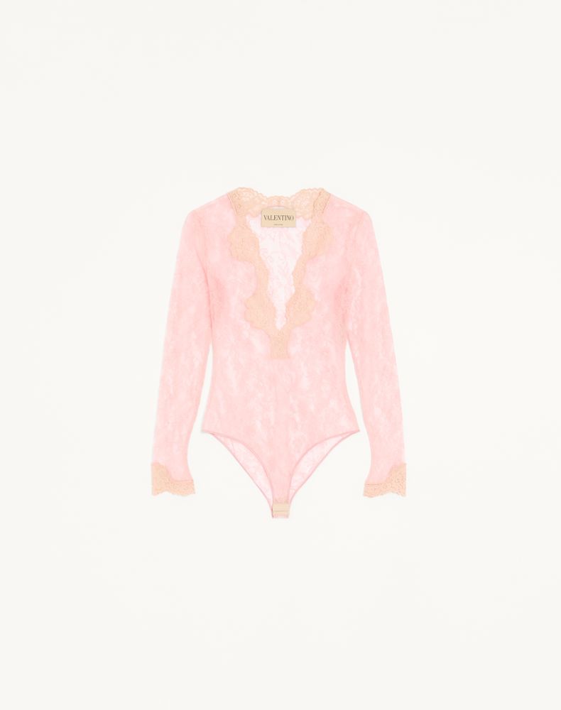 Valentino Women's Pink Stretch Lace Bodysuit Woman Xs
