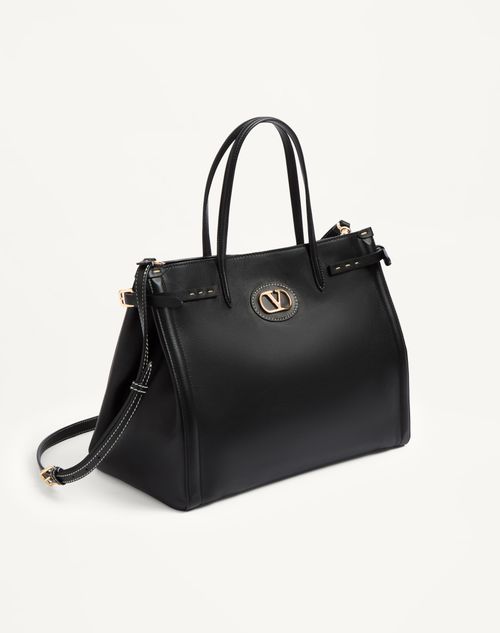 Valentino Garavani - Valentino Garavani Antibes Medium Leather Shopping Bag - Black - Man - Totes