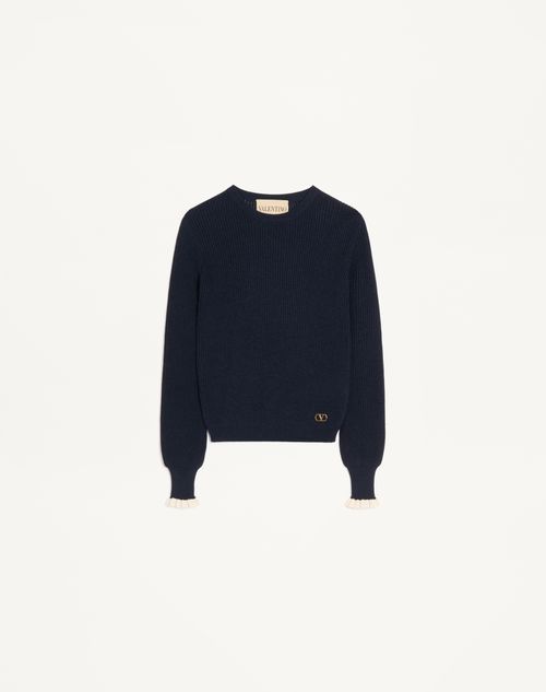 Valentino - Cotton Sweater - Navy/birch - Woman - Knitwear