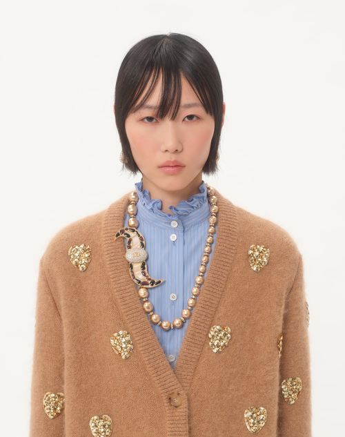 Valentino - Embroidered Cardigan - Camel/gold - Woman - Knitwear