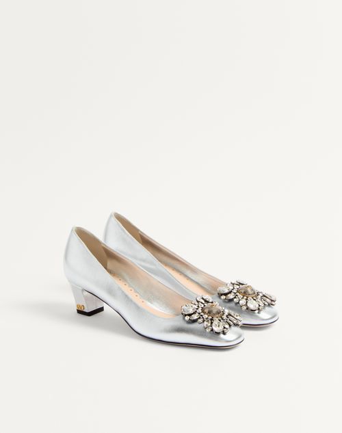 Valentino Garavani - Escarpins Preshoes En Cuir Nappa Lamé Avec Cristaux, Talon : 45 mm - Argent/argent - Femme - Escarpins