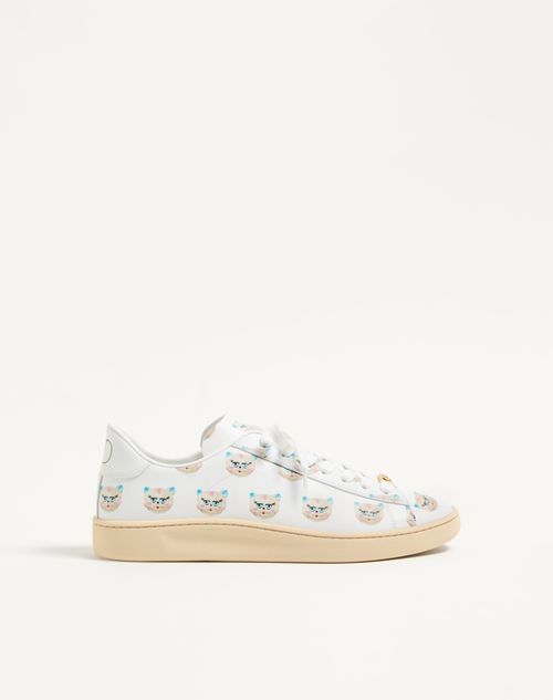 Valentino Garavani Royco Trainer In Nappa Calfskin With Le Chat De La Maison Pattern Man White 46