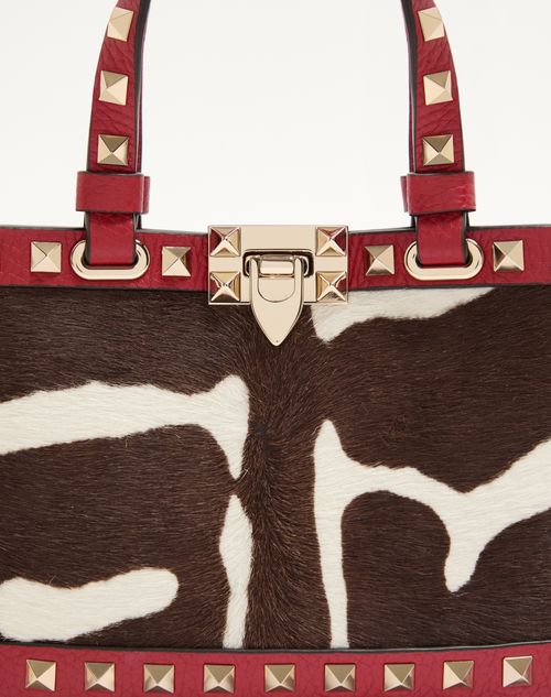 Valentino Garavani - Mini Borsa Shopping Valentino Garavani Rockstud In Vitello Effetto Cavallino Animalier - Bianco/marrone/rosso - Donna - Borse Shopping