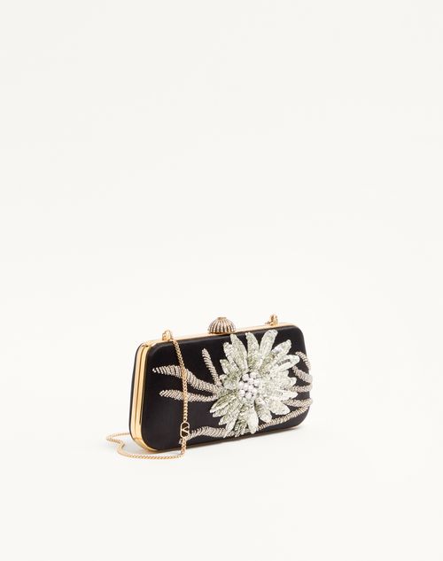 Valentino Garavani - Valentino Garavani Carry Secrets Minaudiere In Satin With Floral Embroidery - Black/crystal - Woman - Clutches