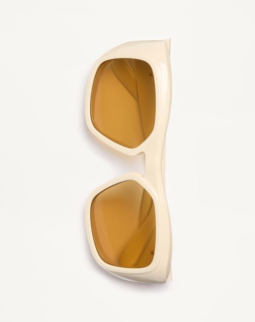 Valentino - Rectangular Acetate Frame - Ivory/amber - Unisex - Eyewear