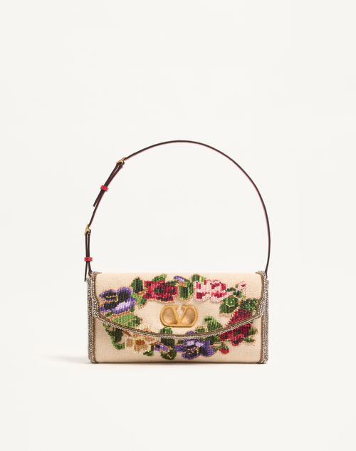 Valentino Garavani - Valentino Garavani Devain Embroidered Small Shoulder Bag - Natural/multicolour - Woman - Shoulder Bags