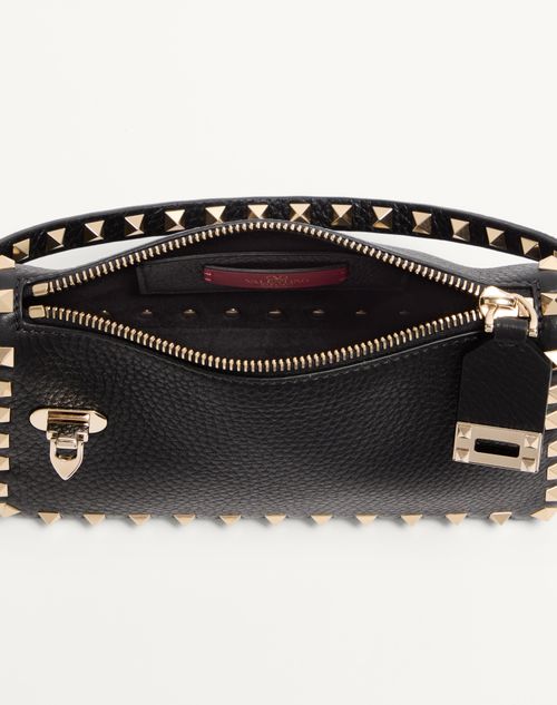 Valentino Garavani - Small Rockstud Grainy Calfskin Crossbody Bag - Black - Woman - Bags