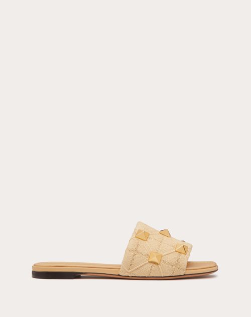Valentino Women's Roman Stud Quilted Slide Sandals With Tonal Studs In Beige